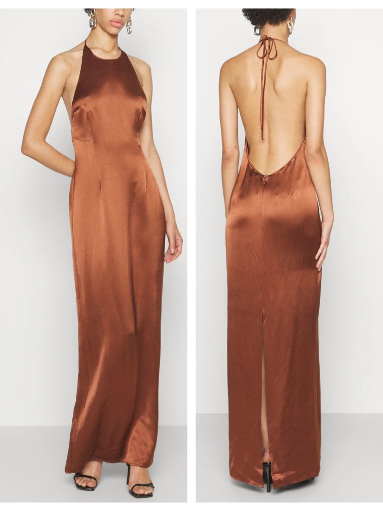 Staud Janet Satin Halter Maxi Dress In Clove